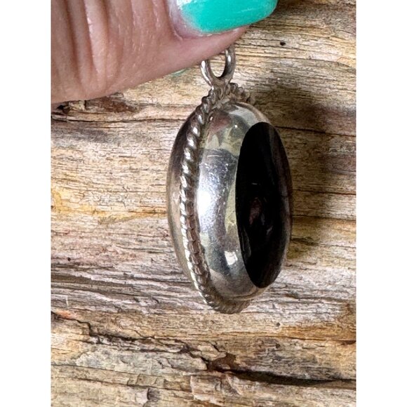 Sterling Silver Pendant With Oval Onyx Red Jasper Gemstone Cabochonn reversible - Picture 3 of 8